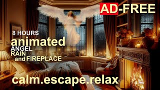 Hovering Angel Fireplace Ambience  Relaxing Rain  For Sleep Relaxing Study Calming Room  14 [upl. by Artep]