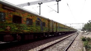 Honking WAP5 Allahabad ALD Duronto lashes out at 120 kmph through Chola kicking dust [upl. by Kasey669]