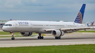 4K United Airlines 757300 Pencil Crosswind Landing at OHare Airport [upl. by Kreis]