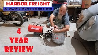 Harbor Freight BAUER 3060000 BTU Propane JobsiteShop Heater 4 YEAR REVIEW and Howto leak check [upl. by Lednam]