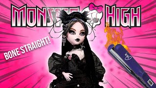 How to Flat Iron Saran Doll Hair the CORRECT Way Monster High Vampire Heart Draculaura Restyle [upl. by Aliuqehs975]