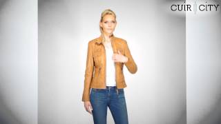 Blouson Cuir Col Montant Femme Oakwood  Begonia Cognac [upl. by Manthei]