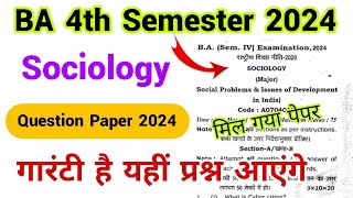 BA 4th semester sociology question paper 2024  BA 4th semester sociology model paper 2024 [upl. by Berkow610]