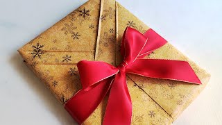 How to gift wrap a rectangular box  Pleated gift wrapping ideas  tie ribbon bow on present box [upl. by Lossa465]