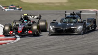 F1 Haas 27 Nico Hülkenberg vs Le Mans Hypercars at Donington Park GP [upl. by Gannie]