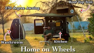 Mahindra Thar Roof Top Camping Setup  DIY Kitchen  Roof Top Tent 270 Degree Awning Washroom Tent [upl. by Atkinson]