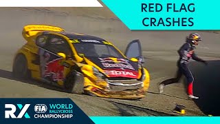 🚩RED FLAG CRASHES🚩World Rallycross crashes pile ups and roll overs that stopped the race [upl. by Isnam]