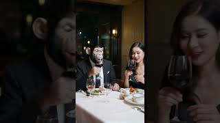 A SuitWearing Chimpanzee and a Beautiful Woman Share a Glass of Wine cuteanimals funny [upl. by Autry]