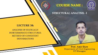 Lecture 38  Analysis of Statically Indeterminate Structures Method of Consistent Deformations [upl. by Sairacaz]