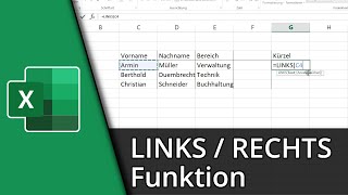 Excel Links Funktion  LINKSRECHTS ✅ Tutorial [upl. by Romine613]