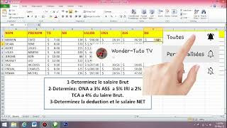 Exercices Excel salaire brut ONA ASS IRI salaire net en excel 20 [upl. by Ttoille]