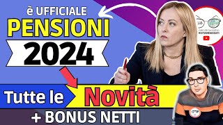 ✅ PENSIONI ➜ TUTTE LE NOVITÀ UFFICIALI 2024 ❗️ IMPORTI 260€ RIVALUTAZIONE TAGLI AUMENTI NETTI QUOTE [upl. by Magel]