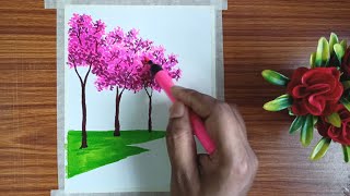 How to draw Easy Cherry Blossom Scenery  Drawing with cheap brush pen step by step [upl. by Zelle]