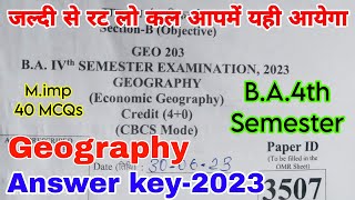 Economic geography  Mimp 40 MCQs  Geography ba 4th semester 2023  Answer key2023  Ddu  csjmu [upl. by Green]