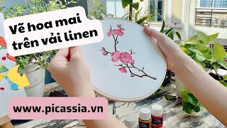 Timelapse  Vẽ hoa đào trên vải linen  Kỹ thuật vẽ trên vải  Picassia [upl. by Mharba85]