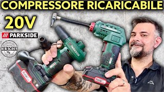 Recensione compressore e pompa ricaricabile Parkside lidl 20V PAK 20 LI B2 PALP 20 LI B2 Ruote [upl. by Nea678]