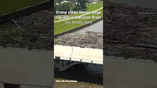 Drone video Log jam in Raccoon River in Des Moines [upl. by Smailliw]