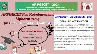 Fee Reimbursement details for GPAT amp PGECET 2024 qualified MPharm Students in Andhra Pradesh [upl. by Enelrak120]