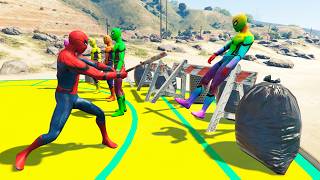 GTA 5 SPIDERMAN POWERFUL STRIKES on SUPERHEROES SUPERBIKE TEST Ep16 Falls Ragdolls Moments [upl. by Ahtrim]