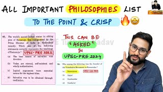 All IMPORTANT PHILOSOPHIES for PRE 2024 with RATIONAL in ONE SHOT 🤩🔥🔥ias upscpre2024 prelims2024 [upl. by Eitsyrhc609]