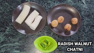 Radish Walnut Chutney  Kashmiri Mujhi Dhoon Chetin [upl. by Nwahsak]