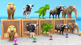 5 Giant Duck Cartoon Fountain Crossing With Cow Elephant Buffalo Lion TRex 3d Animal Game Video [upl. by Goldenberg717]