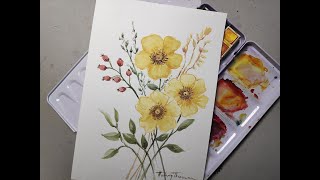 Easy WATERCOLOR Yellow Flowers [upl. by Anagnos142]