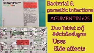 Agumentin 625 Duo Tablet information in kannada Uses side effects lungsinfection urinarytract [upl. by Natica]