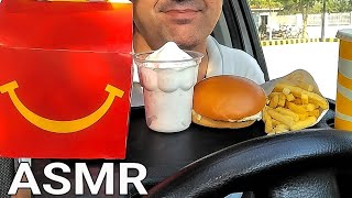 ASMR EATING l MCDONALDS HAPPY MEAL CHEESE BURGER ICE CREAM SUNDAE amp FRIES I CAR MUKBANG [upl. by Nedle]