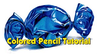 Easy colored pencil techniques tutorial for beginners drawing a shiny candy wrapper [upl. by Hgielrak745]