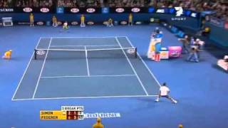 2011 Australian Open R2 Simon vs Federer Highlights Pt 1 [upl. by Gnok]