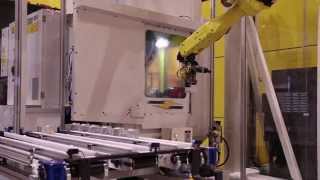 FANUC Gantry Toploader Robot Machine Tends 3 FANUC ROBODRILLs [upl. by Phyllida]