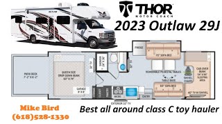 A look into the 2023 Thor Outlaw 29J class C toy hauler Will it fit 2 motorcycles [upl. by Archle]