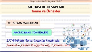 GENEL MUHASEBE 17 – Muhasebe Hesapları  II Duran Varlıklar – Amortisman Hesaplama Yöntemleri [upl. by Kciredor22]