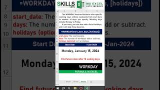 Excel  WORKDAY Formula excel excelformula excelfunction newexcel excelacademy exceltips [upl. by Chapell]