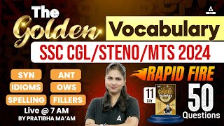 Top 50 Synonyms Antonyms Idioms OWS Fillers for SSC Exams Golden Vocabulary By Pratibha Mam 11 [upl. by Chassin]