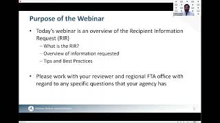 FTA Recipient Information Request Webinar 2 [upl. by Zetra]