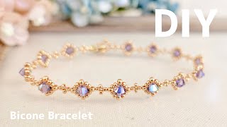 DIY💠Bicones Bracelet tutorialHow to makeソロバンビーズを使ったブレスレットの作り方♪大人のビーズアクセサリーテグス編み [upl. by Eikcaj87]