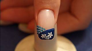 Strass stones and nail lacquer in blue for a French motive [upl. by Annoif]