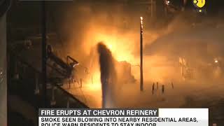 Massive fire erupts at Chevron refinery in El Segundo California [upl. by Yelah436]