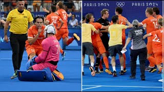 Olympic hockey final descends into brawl after Dutch player celebrate in opponent’s face paris2024 [upl. by Agrippina214]