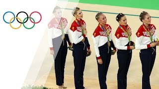 Russia wins fifth straight gold in rhythmic gymnastics group final [upl. by Einra]