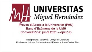 Valencià Llengua i Literatura Juliol de 2021  Opció B [upl. by Ardnasxela]