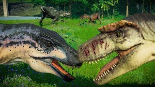 Albertosaurus Vs Acrocanthosaurus Vs Allosaurus Vs Indominus Rex  Jurassic World Evolution [upl. by Neenwahs230]