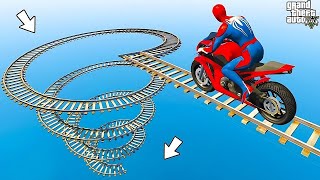 الأبطال الخارقين على القضبان دوامة قمع جس ep4 SPIDERMAN on Motorcycle in Spiral Bridge Stunt Ride [upl. by Goldner]