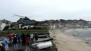 Sea King Helicopter Landing on Holgates Green Isles ofScilly [upl. by Hege]