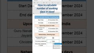 How To Calculate Working Days In Excel exceltutorial short [upl. by Ayo]