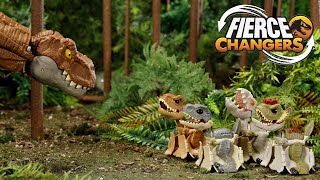 Wild Stampede of Double Danger Dinosaurs  Jurassic World Fierce Changers  Mattel Action [upl. by Madai]