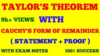 TAYLORS THEOREM WITH CAUCHYS FORM OF REMAINDER  STATEMENT amp PROOF  WITH EXAM NOTES [upl. by Doowyah604]