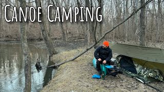 Winter Riverside Canoe Camping  Fast River  Log Jams [upl. by Yate]